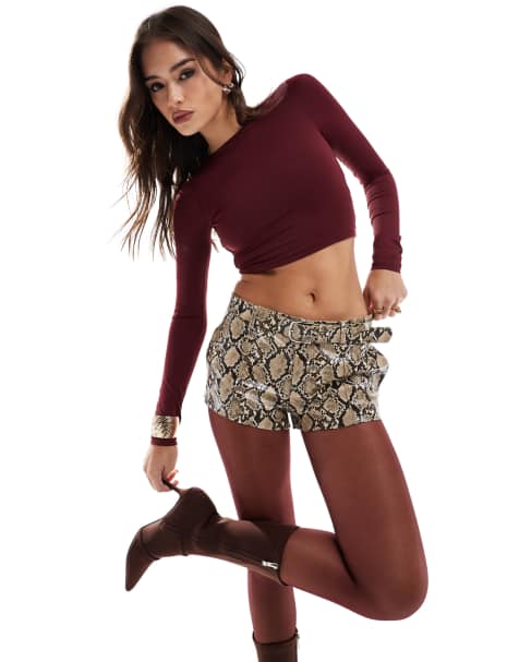 Bershka faux leather micro shorts in snakeskin - view 1