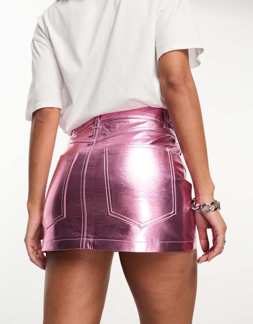 Pink faux hotsell leather skirt asos