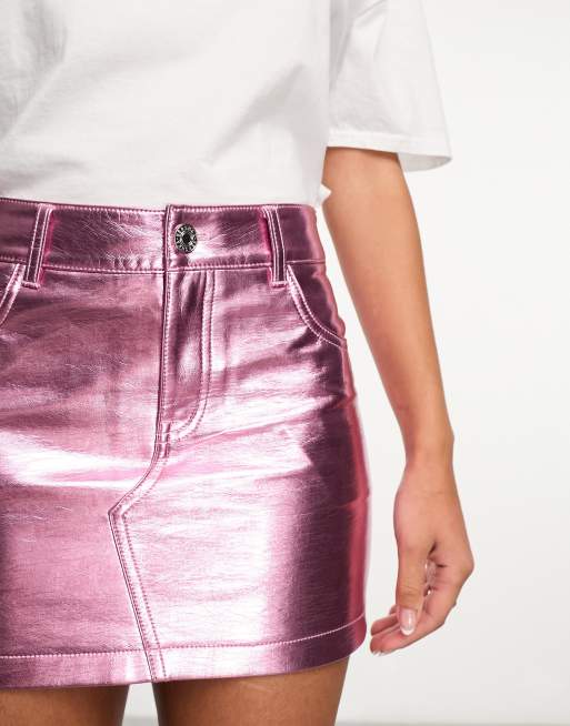 Pink metallic clearance denim skirt