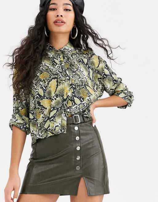 Bershka green 2025 leather skirt