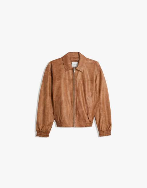 Bershka Faux leather oversize jacket in beige