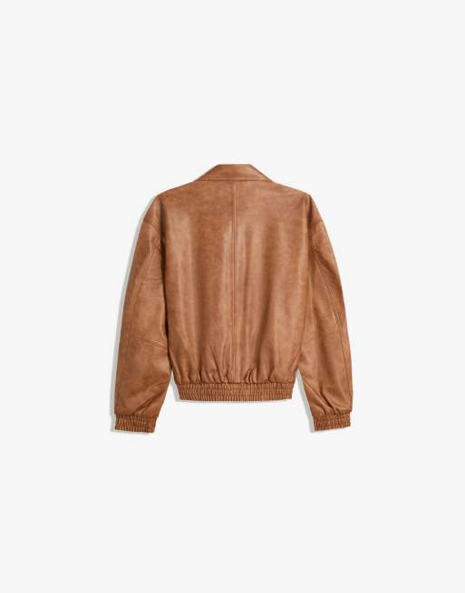 Bershka Faux leather oversize jacket in beige