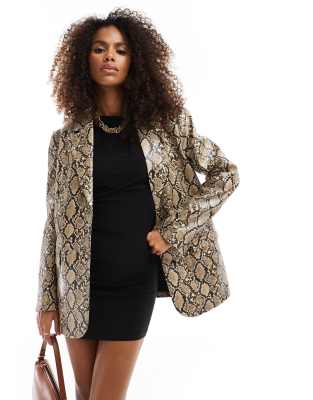 Bershka faux leather oversized blazer in snake print