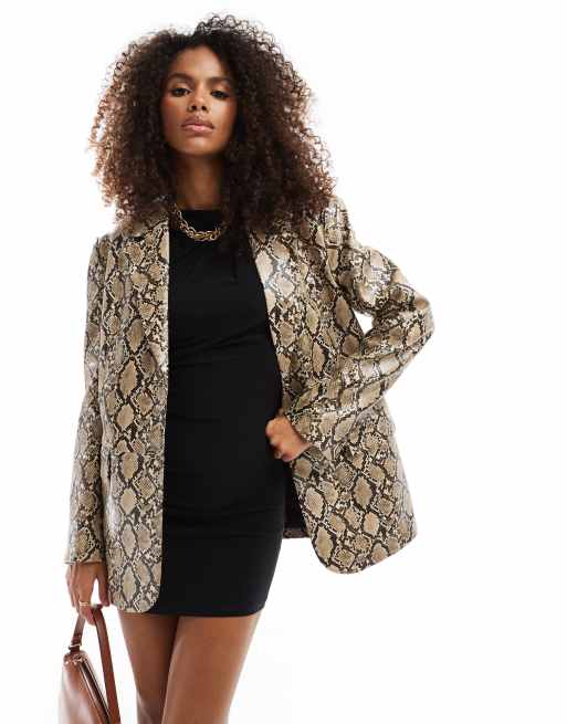 Bershka faux leather oversized blazer in snake print ASOS