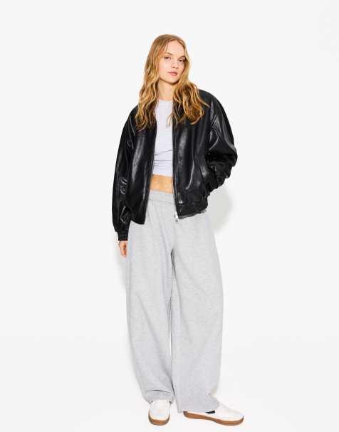 Bershka faux leather oversized jacket in black - view 1