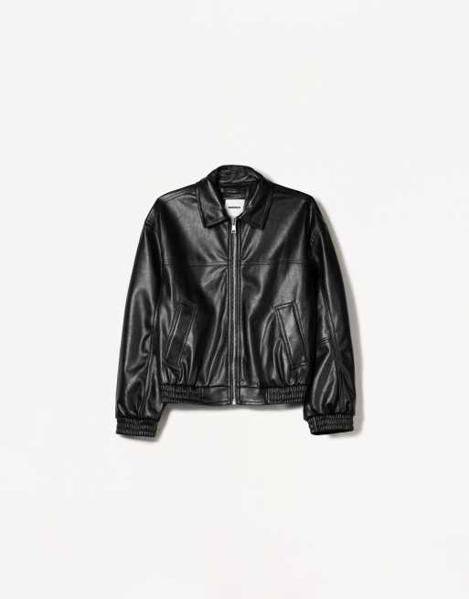 Bershka faux leather oversized jacket in black