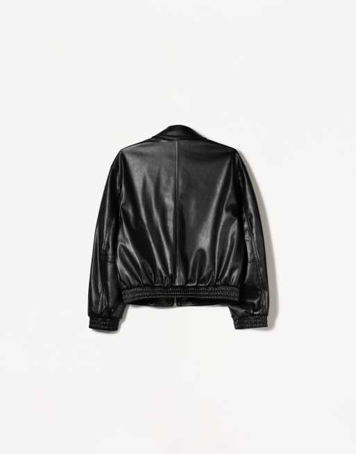Bershka faux leather oversized jacket in black