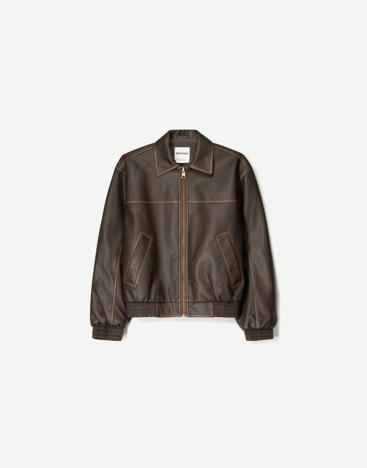 Bershka faux leather oversized jacket in brown