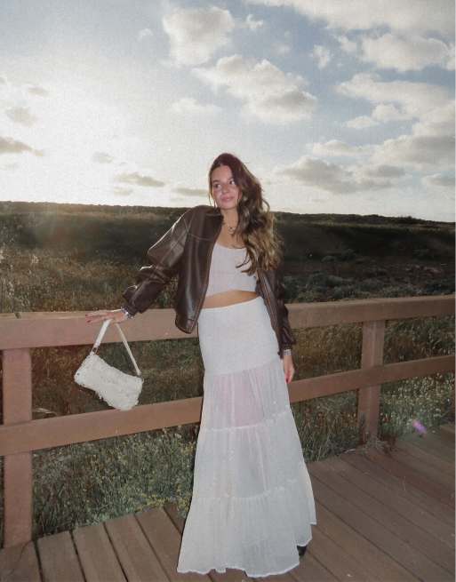 Bershka faux leather oversized jacket in brown