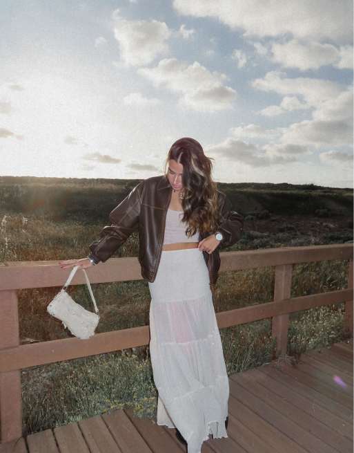 Bershka faux leather oversized jacket in brown