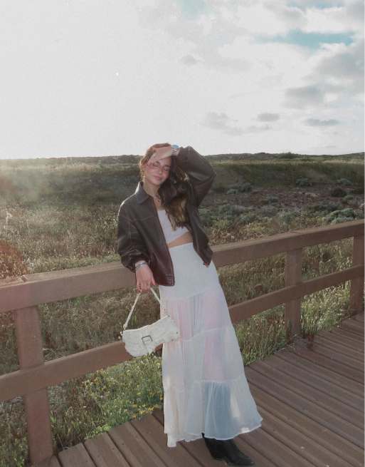 Bershka faux leather oversized jacket in brown