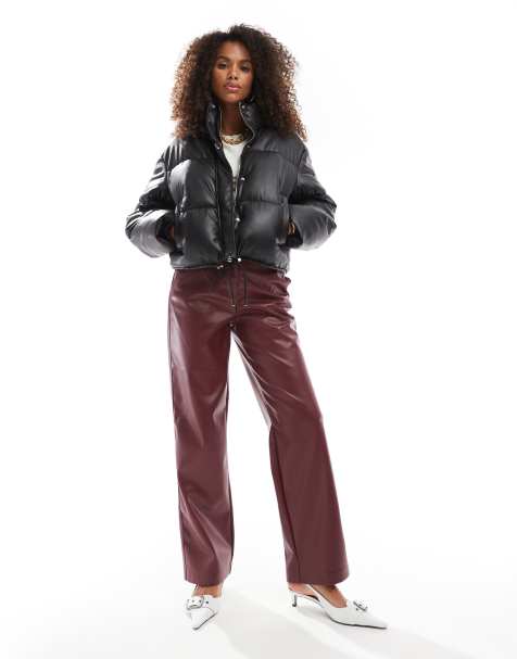 Bershka faux leather padded jacket in black - view 1