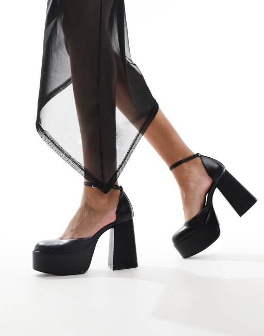 Bershka faux leather platform heeled sandals in black ASOS