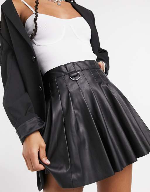 Asos faux outlet leather pleated skirt