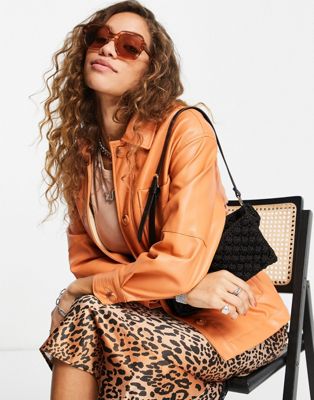 Bershka faux leather shacket in bright orange