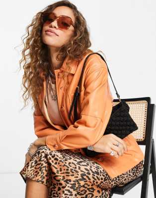 Bershka faux leather shacket in bright orange - ASOS Price Checker