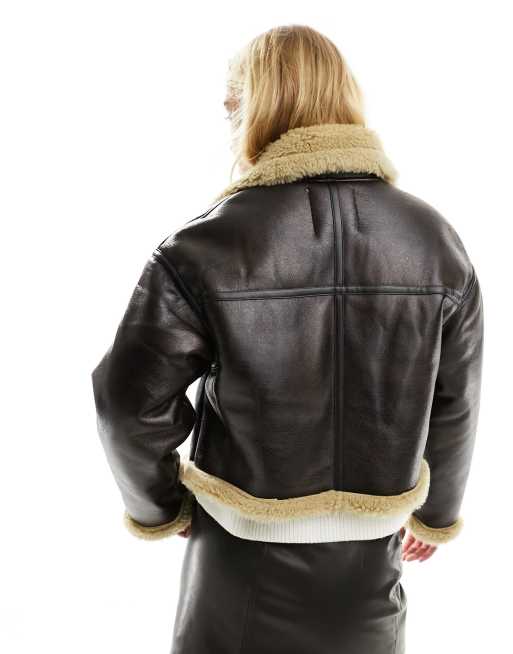 Faux leather 2025 shearling coat