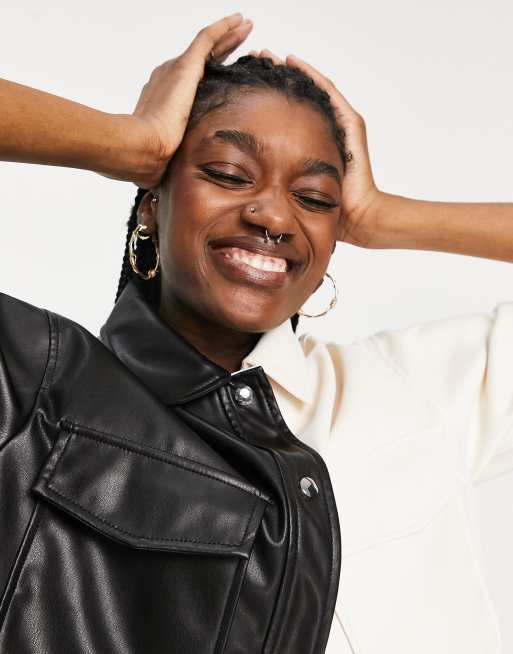 Short sleeve faux leather jacket clearance