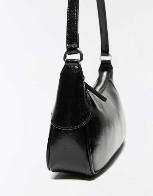 Bershka Faux leather shoulder bag in black, 2 of 4