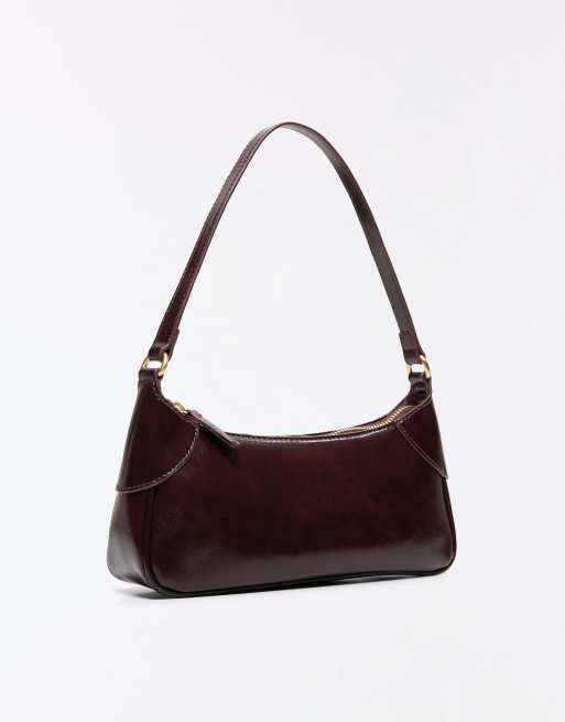 Bershka Faux leather shoulder bag in brown, 4 of 5