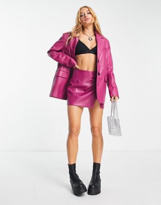 Bershka faux leather skirt co-ord in pink