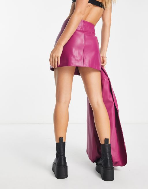 Pink leather hotsell skirt set