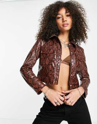 Bershka faux leather snake effect jacket in brown (part of a set) - ASOS Price Checker