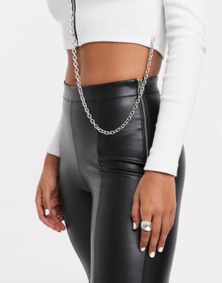 black leather straight leg trousers