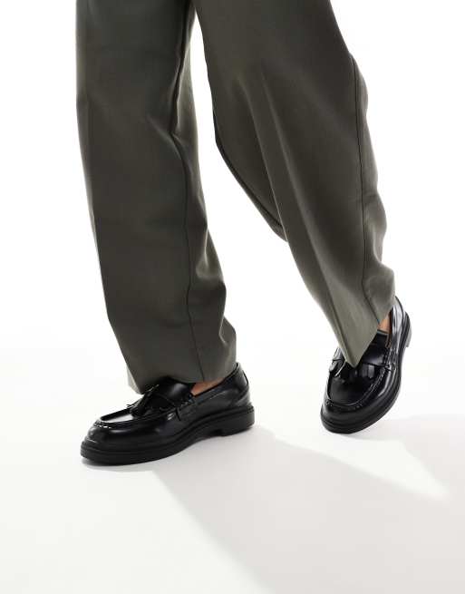 Bershka faux leather tassel loafers in black