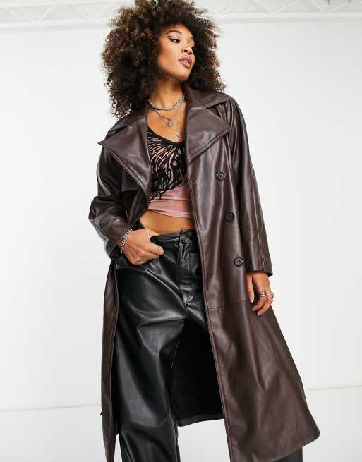 Vintage-Look Belted Leather Coat - Luxury Brown