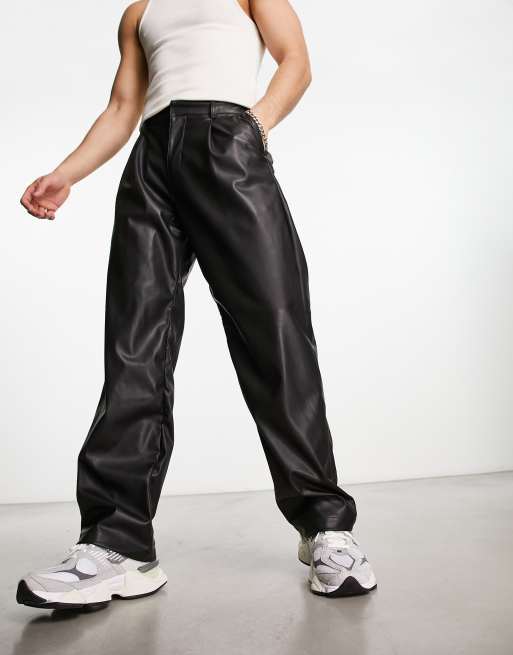 Bershka faux leather trouser in black | ASOS