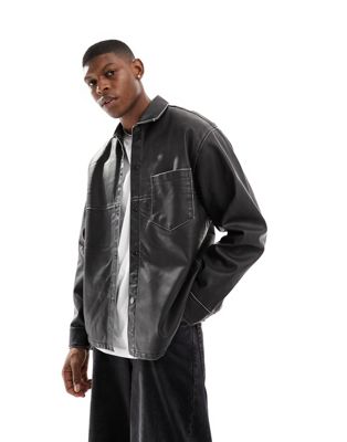 Bershka faux leather washed jacket in gunmetal grey - ASOS Price Checker