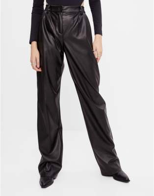 black leather wide leg pants