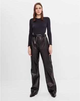 bershka trousers asos faux leg wide leather