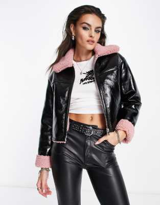 Cropped leather jacket outlet bershka