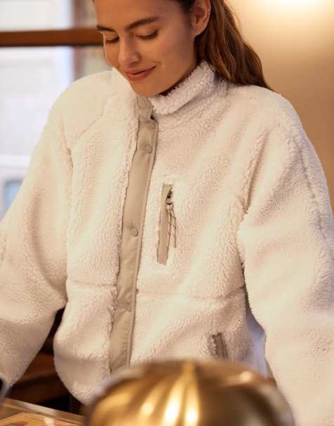 Bershka Faux shearling jacket in ecru - view 1