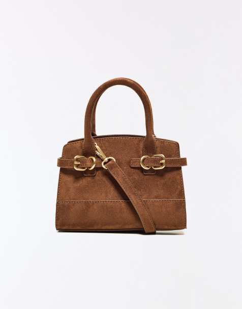 Bershka Faux suede bag with buckles in brown - view 1