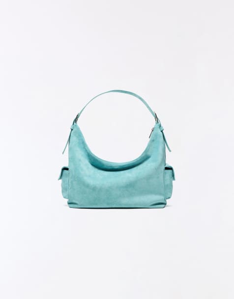 Bershka Faux suede bucket bag in blue - view 1
