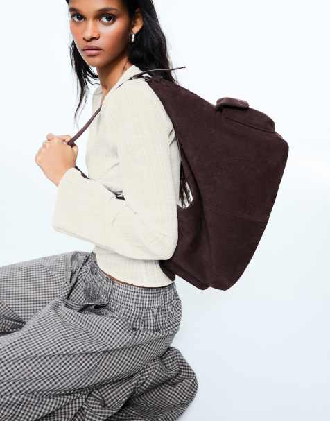 Bershka Faux suede bucket bag in brown - view 1