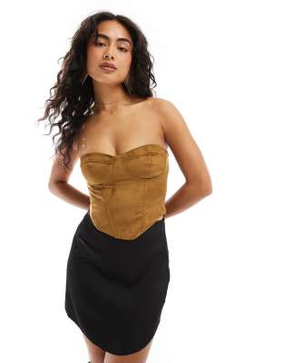 Bershka Bershka faux suede corset in tan-Brown