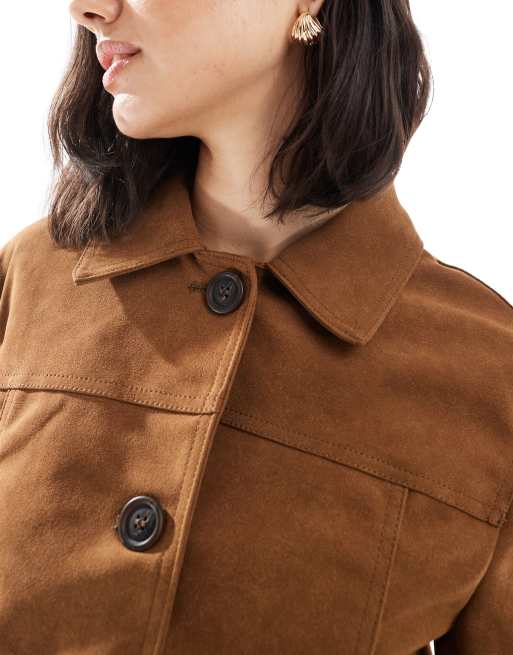 ☆ドイツ発*BERSHKA*新作*フェイクスエードジャケット/BROWN☆ Bershka faux suede cropped jacket in dark tan | ASOS