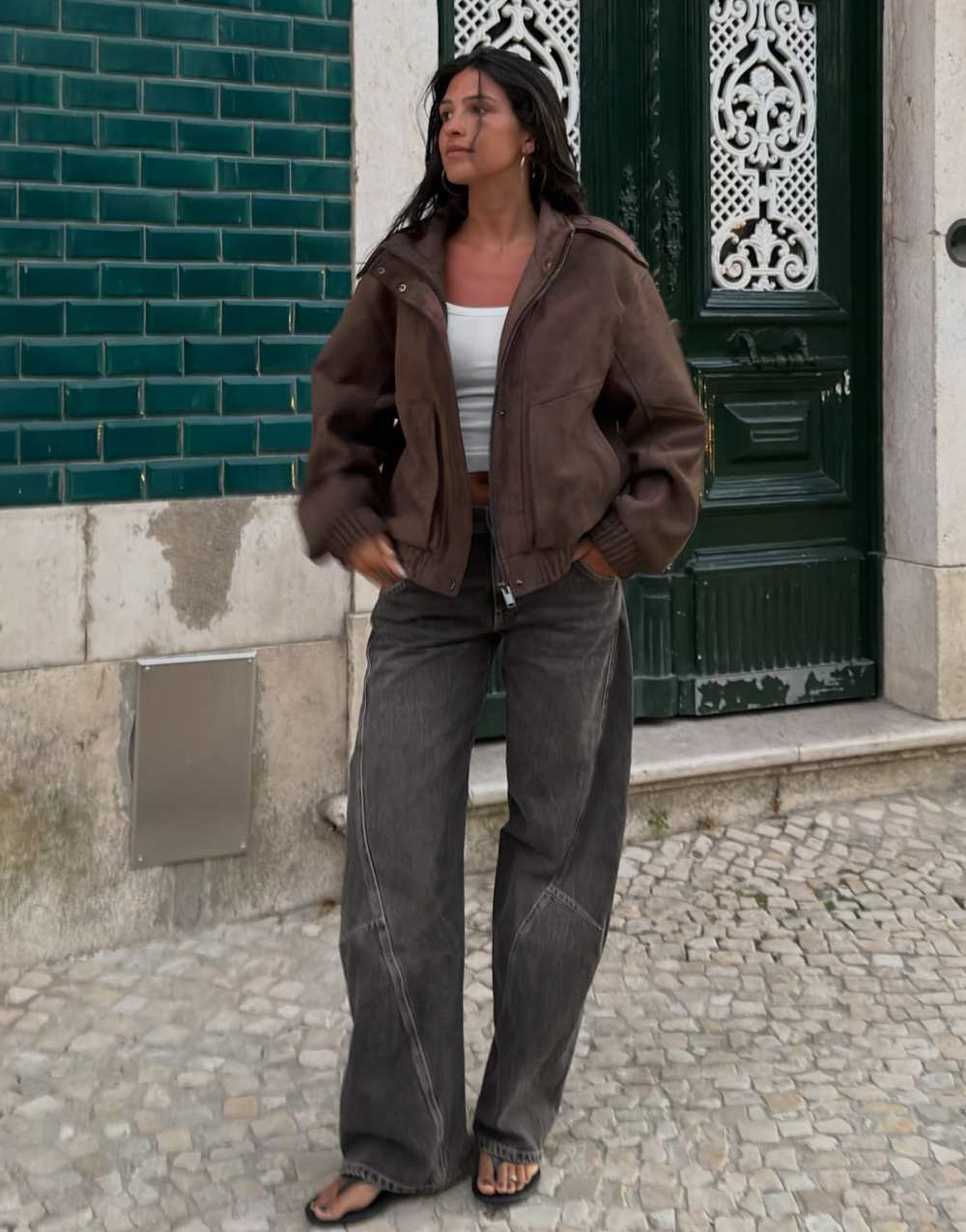 Bershka Faux suede funnel neck jacket in brown