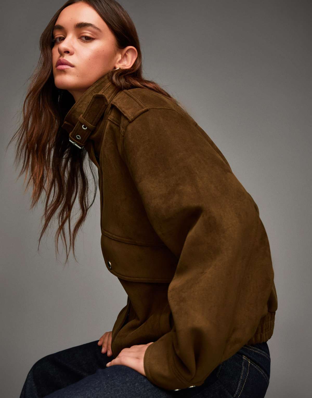 Bershka Faux suede jacket in brown