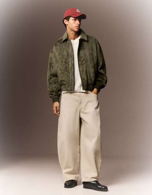 Bershka Faux suede jacket in khaki, 3 of 4