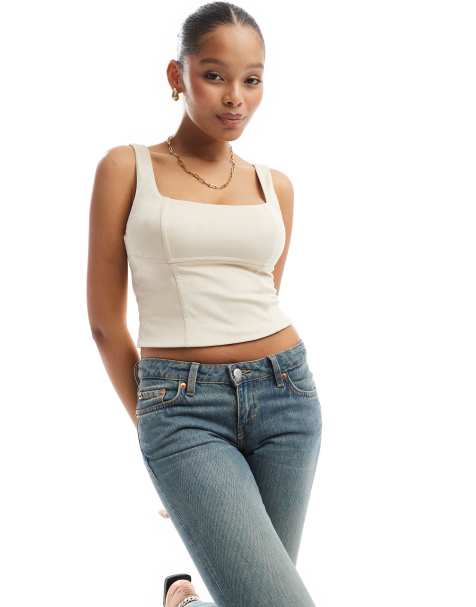 Bershka faux suede milkmaid top in beige - view 1