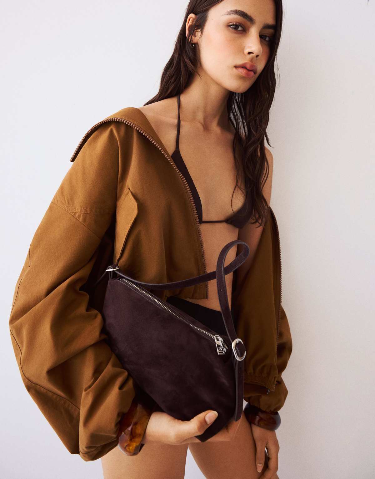 Bershka Faux suede mini bag in brown