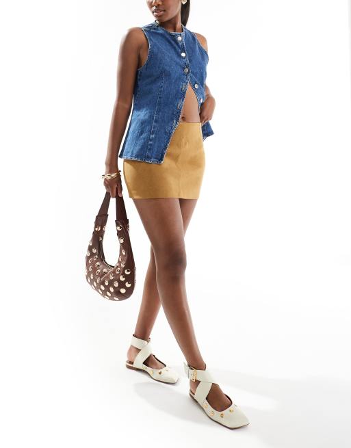 Bershka faux suede mini skirt in tan | ASOS