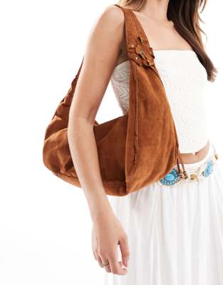 Bershka Faux Suede Slouchy Shoulder Bag With Stud Details