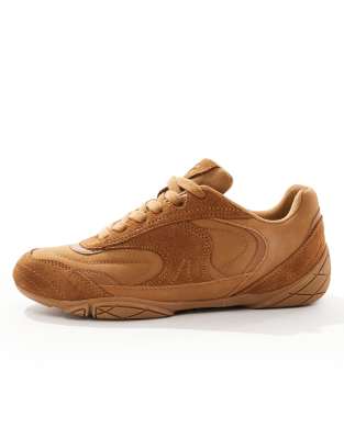 Bershka Faux Suede Sneakers In Brown