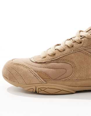 Bershka Faux Suede Sneakers In Neutral